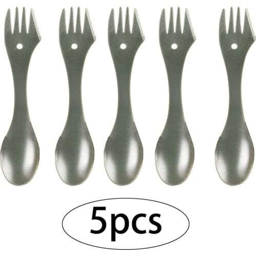 5pcs Set Outdoor Camping Picnic Fork And Spoon One-piece Titanium Alloy Fork Ultralight Multi-Purpose Tableware