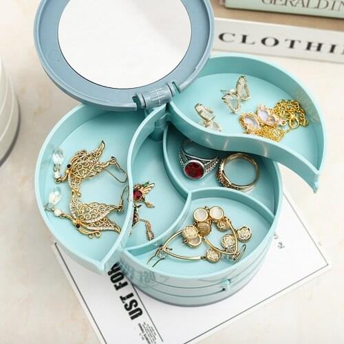 Rotating Multilayer Jewelry Earring Storage Box Bracelet Rings Necklace Stand Dustproof Box Home Organizer Accessories Tools