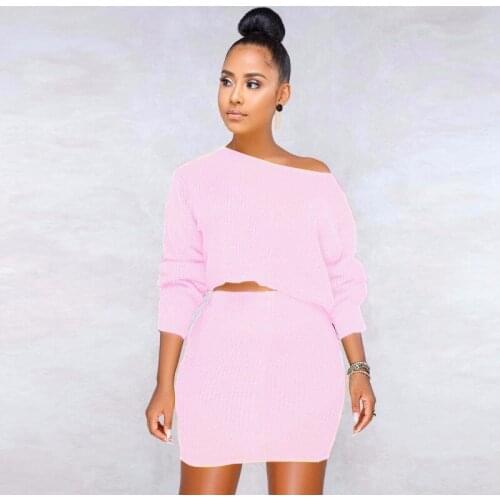 Women Set Long Sleeve With Skirt Two Pieces Pink Set Above Knee Rayon Stretch Leisure Set Female Set