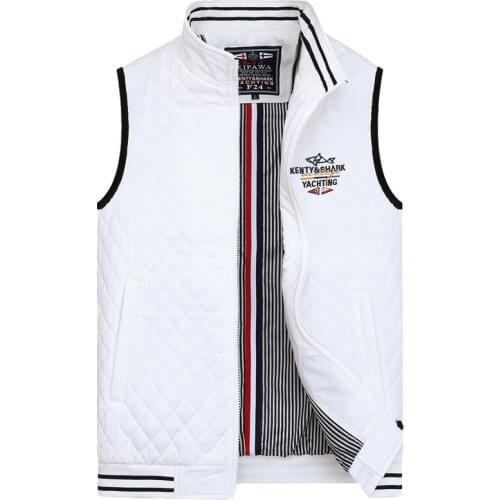 White Blue Stand Collar Argyle Cotton Liner Warm Vests for Men Brand Jackets Sleeveless Kenty Shark Vest Autumn Outerwear 4XL