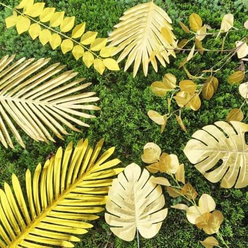 1/5/10Pcs Artificial Plastic Leaves Plant Artificial Golden Artificial Leaf Plant Monstera Leaves forHome Party Photo Prop Decor