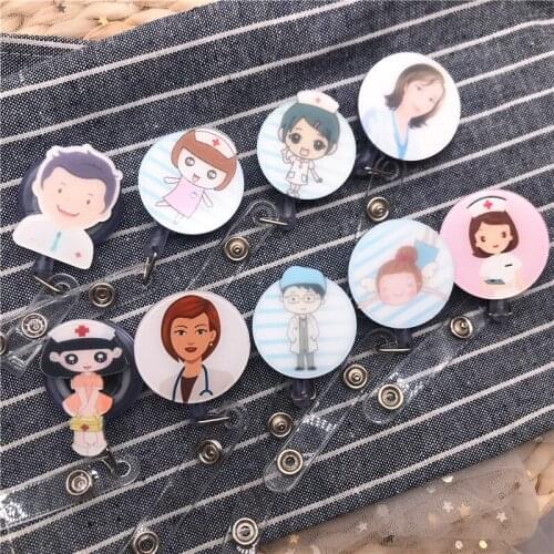 10Pcs/Lot Retractable Pull Badge Reels Nurse Doctors ID Lanyard Name Tag Card Cartoon Plastic Badge Holder Reel Chest card