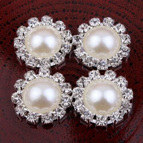 120PCS Handmade Vintage Metal Decorative Buttons Crystal Pearl Flower Center Alloy Flatback Rhinestone Buttons Craft Supplies