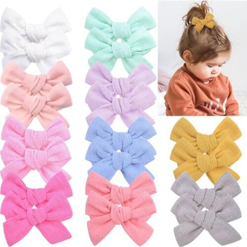 2Pcs/set Solid Cotton Hair Bows Hair Clips For Baby Girls Boutique Hairpins Barrettes Headwear Kids Hair Acesssories