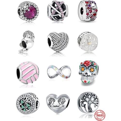2021 New European White Pave Heart Owl Pink Football Bead Fit Original Pandora Charms Silver 925 Bracelets Women DIY Jewelry