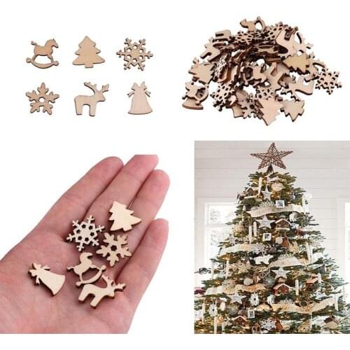 50Pcs DIY Christmas Tree Snowflake Star Hanging Wooden Ornaments Table Craft