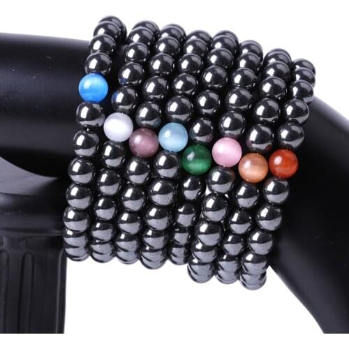 8mm Hematite Beads Balance Bracelet for Women Men Hip Hop Wristband Jewelry Rainbow Girl Pink Black Hand String