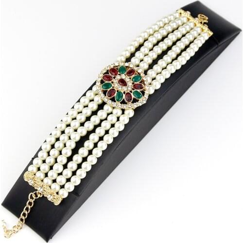 Sunspicems Gold Color Morocco Charm Bracelet For Women Ethnic Wedding Jewelry Beads Pearl Chain Water Drop Crystal Arab Bijoux