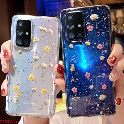 Real Dried Flowers Case For Samsung S20 FE Note 20 Ultra S10 Note 10 9 Plus A70 A50 A30 A20 A71 A51 A41 A11 A21 A31 Clear Cover