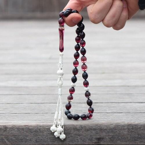 Çakırbeyli Silver Kazaz Tassels Dark Moire Fire Amber Prayer Beads 1000 Sterling Silver 9x12mm Gift Men 'S Fashion