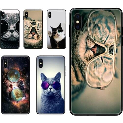 Colou For Huawei Honor Play V10 View Mate 10 20 20X 30 Lite Pro Y3 Y5 Y9 Nova 3 3i Pro Cat With Glasses Black Soft TPU