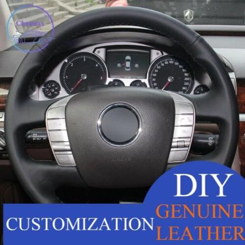 For Volkswagen VW Phaeton 2011-2015 Custom Made Anti Slip Black Leather Car Steering Wheel Cover anti-slip design all season