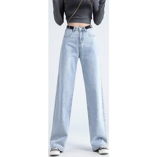 Mom Jeans High Waist Fashion Wide-legged Straight Jeans Adjustable Buckle Comfortable Thin Woman Pants Plus Szie XL