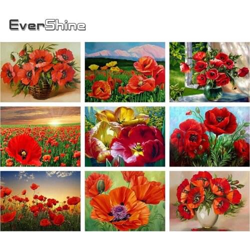 Evershine Diamond Painting Poppy Flowers Full Drill Square Diamond Embroidery Flowers Cross Stitch Rhinestone Picture Home Decor