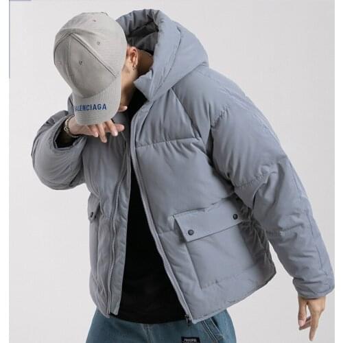 Fad Streetwear Winter Jacket Short Style Men Cargo Parkas Thicken Hooded Slim Fit Solid Casual Coats Vogue Male Warm Over Co