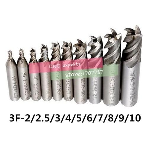 10pcs/set HSS End Mill 3 Blades CNC Tools Diameter 2-10mm Flute Milling Cutter Router Bit CNC mill Drill Bit