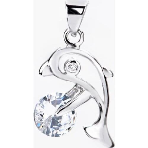 GND0128 100% Fine 925 Sterling Silver Lovely Sweet Beauty Crystal Lucky Dolphin Necklaces Pendants , Jewelry Gift For Women