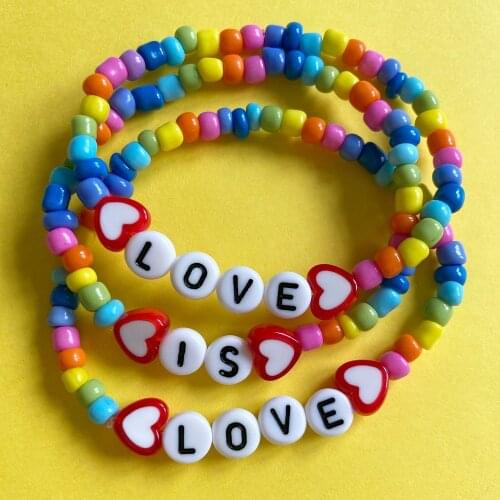 Go2Boho 3pcs/set Heart Bracelets Rainbow Strand Bracelet For Women Fashion Colorful Beaded Letter LOVE Pulsera Vacation Jewelry