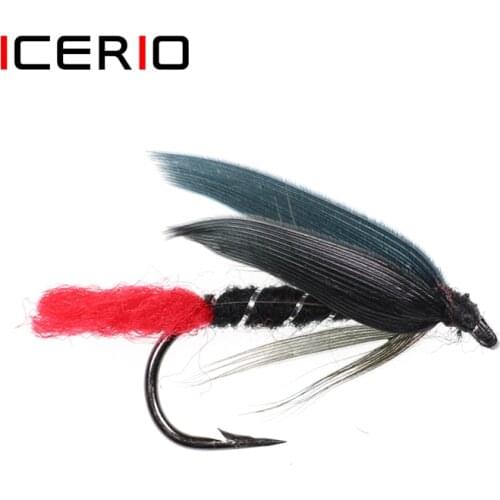 ICERIO 6PCS Black Wing Red Tail Fly Tying Hook Wet Flies Nymph Larva Trout Fishing Fly Lure Baits #10