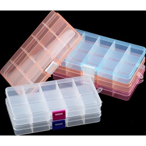 JHNBY Adjustable 15 Slots Plastic Jewelry Box Storage Case Craft Container for Beads Earrings Rings Rectangle Display Gift Boxes