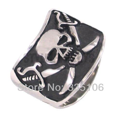 Caribbean Captain Pirate Skull Ring Stainless Steel Jewelry Classic Motor Biker Men Ring Wholesale SWR0121A