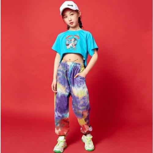 Cool Girl Sets Teen Girl Summer Blue Backless Short Sleeve Top+ Tie-dye Pants Suit 2pcs Set Teen Children Clothes Kids Wear Sets