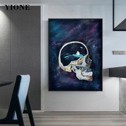 Cosmic Skull Canvas Art Painting Vast Universe Astronaut Skeleton Poster Modern Wall Print Pictures Living Room Bedroom Decor