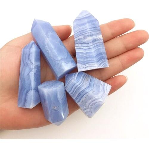 Beautiful 1PC Natural Blue Lace Agate Crystal Point Mineral Ornament Healing Wand Home Decor DIY Gift Natural Quartz Crystals
