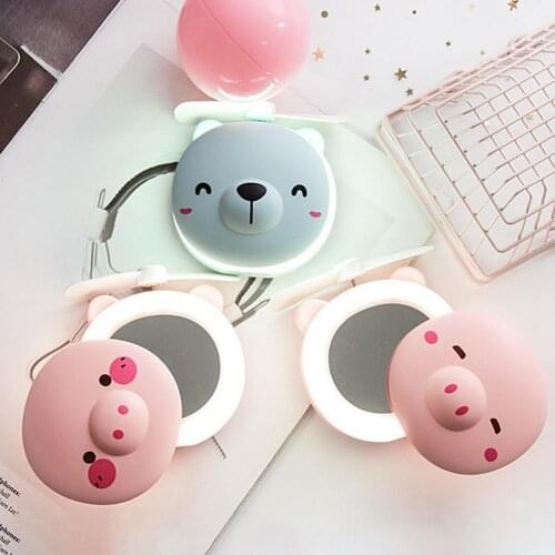 Mini Portable Cute Pig Head Shape Rechargeable Fan Makeup Mirror LED Fill Light you will be safe even touching it unexpectedly