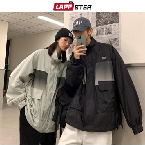 LAPPSTER Men Reflective Harajuku Varsity Jacket 2021 Mens Korean Fashion Streetwear Bomber Jacket Male Couple Y2k Jackets Coats