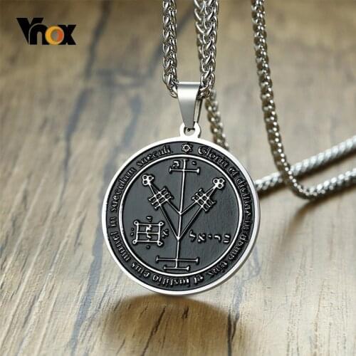 Vnox Fourth Pentacle of Jupiter Key of Solomon Seals Pendant for Men Black Stainless Steel Rock Punk Necklace