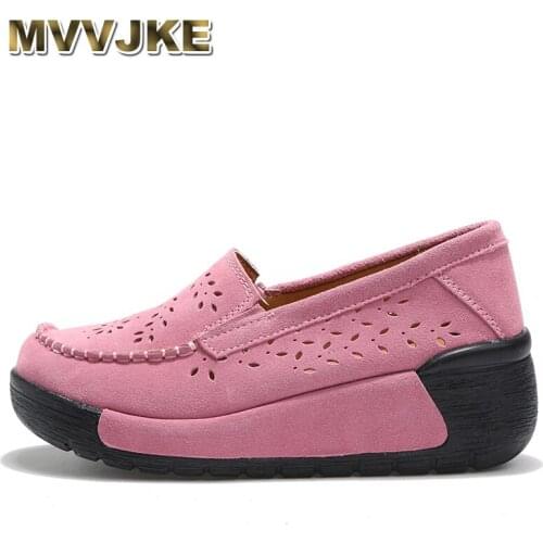 MVVJKE 2018 Spring women leather suede flats women platform sneakers creepers cutouts slip on flats moccasins shoes woman