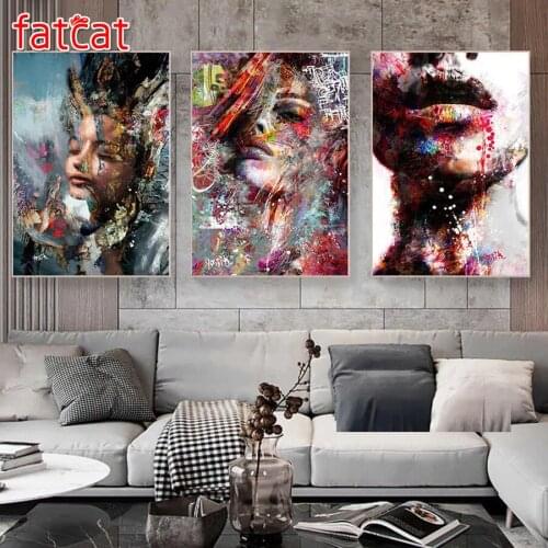 FATCAT 5D DIY Full Diamond Painting Abstract beauty Diamond Embroidery Rhinestone Mosaic Girl 3pcs Set Home Decor AE1009