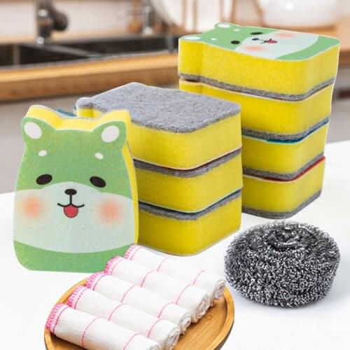 5Pcs Kitchen Cleaning Set Scouring Pad Sponge Brush Steel Ball Household Cleaning Tools Cloth Towel Cleaning Supples