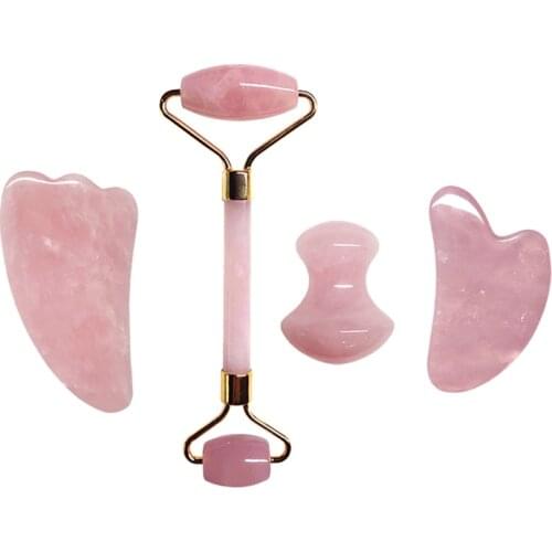 Natural Gouache Scraper Jade Roller Face Massager Rose Quartz Stone Facial Gua Sha Rollers Slimming Lift Skincare Massage Sets