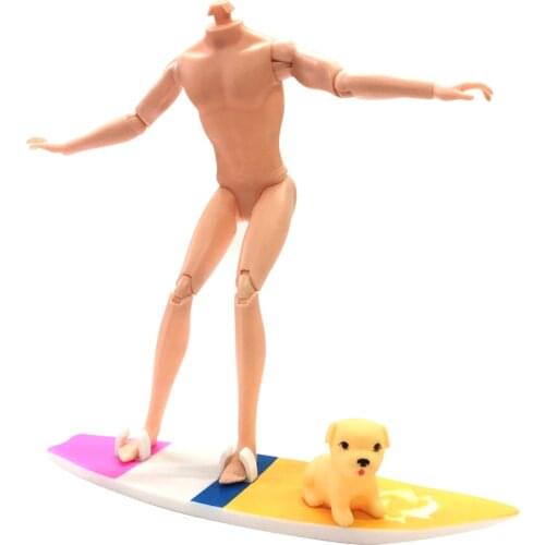 NK Newest One Set Doll Plastic Surfboard +Dog For Barbie Boyfriend Ken Doll Extreme Sport Toys BEST Gift Doll house Accessories