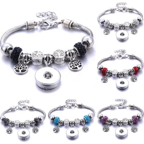 2019 New Tree Snap Button Bracelet Lobster Buckle Snake Chain Bangles Beaded Snap Bracelet Fit 18MM Snap Jewelry