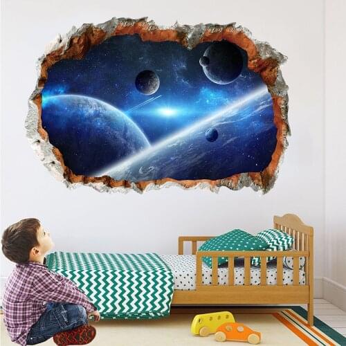 New broken wall starry 3D planet wall stickers living room bedroom childrens room three-dimensional decorative painting KS6699
