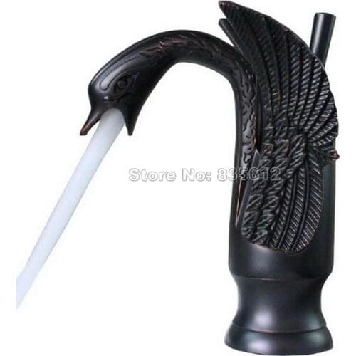 New Swan Shape Black Oil Rubbed Brass Bathroom Basin Faucet Single Hole Vessel Sink Mixer Tap Wnf266