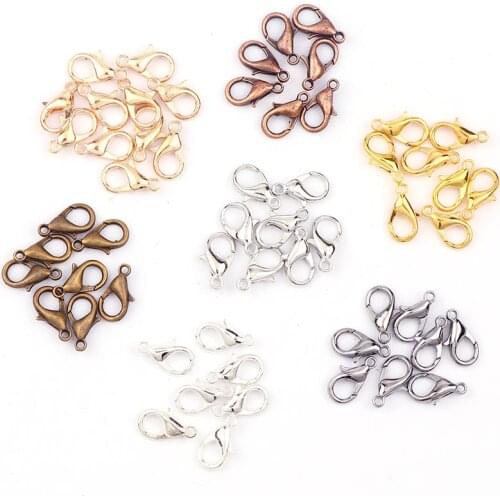New Mixed Color 12x6mm Gold&Silver&Copper&White K Lobster Clasps Hook Component DIY Jewelry Bracelet Making Accessories