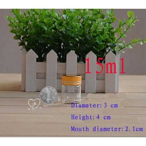 Capacity 15ml(3*4*2.1cm) 200pcs/lot Golden aluminum cap glass bottle, 0.5 ounce Wishing bottles ,15 ml empty glass vials bottle