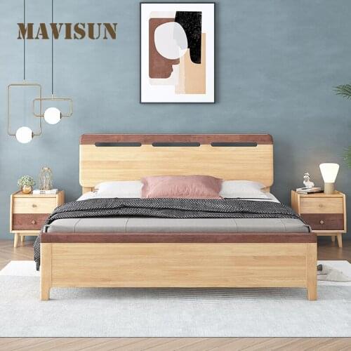 All Solid Wood Bed Modern Minimalist With Storage Function Nordic Bedroom 1.8 Meters 1.5 Meters Double Bed Household Furniture