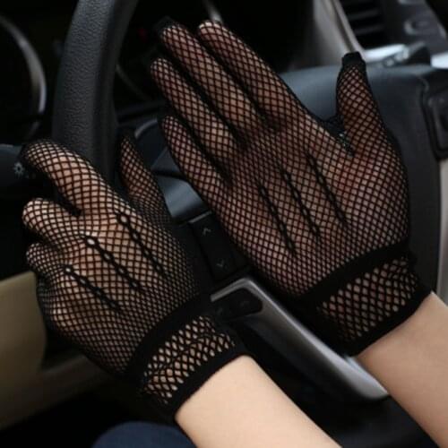 Sexy Lace Elastic Hollow Touch screen Glove Summer Women Thin Mesh Bow Full Finger Non-slip Sunscreen UV Driving Gloves K40
