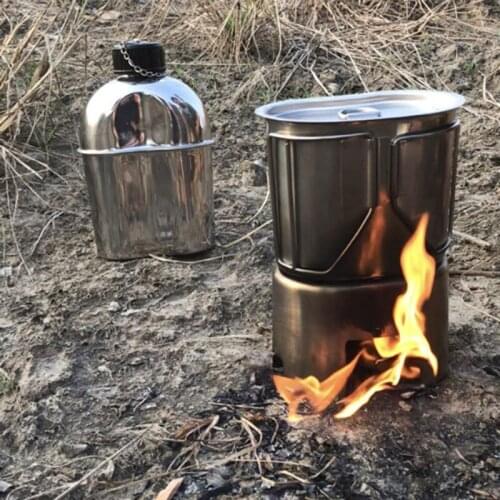 304 Stainless Steel Canteen Military Cooking Cup With Handles For Camping Hiking Travel Kits