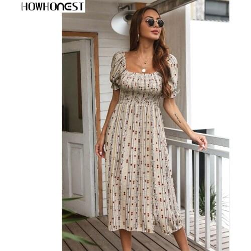 Za Casual Womens Summer Dresses High Quality Short Sleeve Printed Puff Sleeve Elegant Sexy Party Club Prom Floral Female Dress