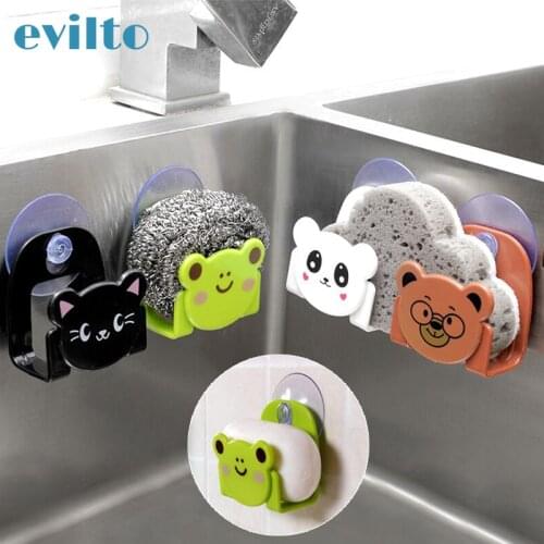 Cute Kitchen Dish Cloth Sponge Holder with Suction Cup Storage Rack Bathroom Sundries Racks Shelf Organizer Wall Mounted Home