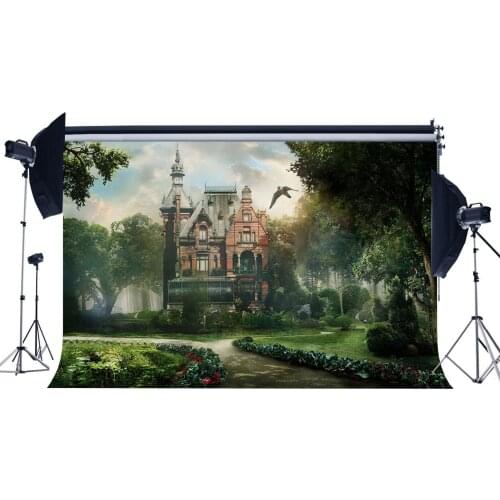 Fairytale Castle Backdrop Gloomy palace Backdrops Jungle Forest Countyard Green Grass Meadow Fantasy Photography Background