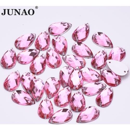 JUNAO 1000pcs 8x13mm Light Pink Sew On Teardrop Rhinestones Flatback Acrylic Crystals Gems Sewn Strass Diamond for Needlework