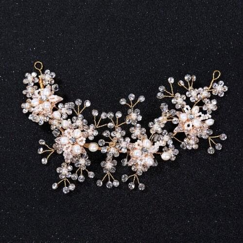 SLBRIDAL Wired Rhinestone Crystal Freshwater Pearls Wedding Headband Bridal Hair Vine Hair Accessories Bridesmaids Women Jewelry