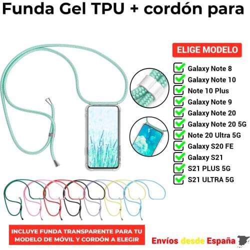 TPU case with strap for Samsung Galaxy Note 8 10 20 5G S21 S20 Plus Ultra. Silicone housing for mobile phone. Choose model